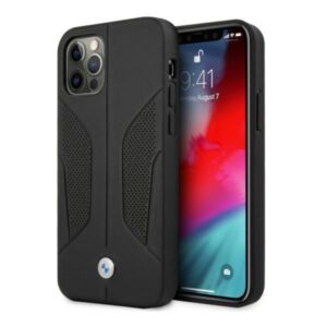Aizmugurējais vāciņš BMW  BMW Leather Perforated Sides Case for iPhone 12 Pro Max - Black 