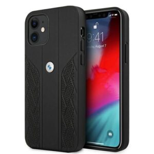 Aizmugurējais vāciņš BMW  BMW Leather Curve Perforate Case for iPhone 12 mini - Black 