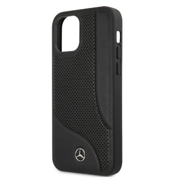 Tagakaaned Mercedes-Benz Mercedes Leather Perforated Area Case for iPhone 12 Pro Max - Black