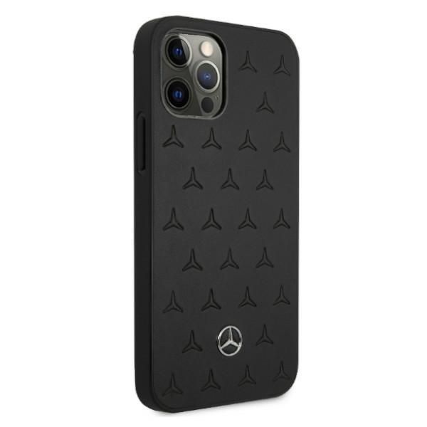 Tagakaaned Mercedes-Benz Mercedes Leather Stars Pattern Case for iPhone 12 Pro Max - Black