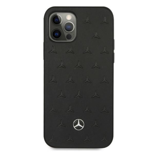 Tagakaaned Mercedes-Benz Mercedes Leather Stars Pattern Case for iPhone 12 Pro Max - Black
