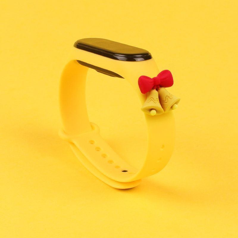 Tagakaaned Hurtel Strap Xmas for Xiaomi Mi Band 3 / 4 Christmas Silicone Bracelet Strap with Bells - Yellow