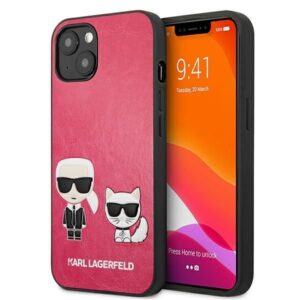 Aizmugurējais vāciņš Karl Lagerfeld  Karl Lagerfeld Ikonik Karl&Choupette iPhone 13 mini case - fuchsia 