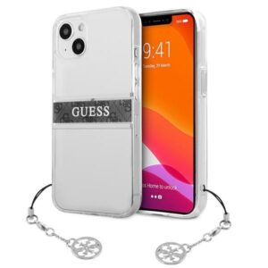 Aizmugurējais vāciņš Guess  Guess GUHCP13SKB4GGR iPhone 13 mini 5.4" Transparent hardcase 4G Gray Strap Charm 