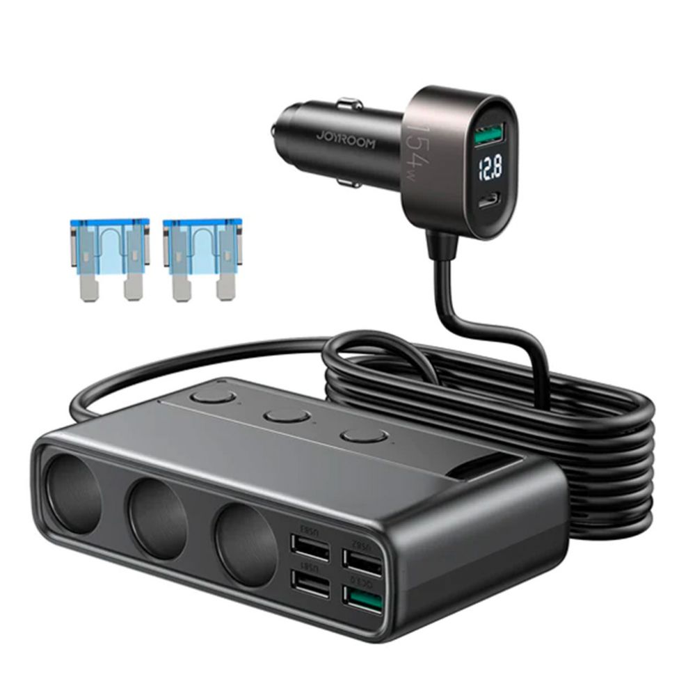 Adaptrid Joyroom Joyroom JR-CL06 9in1 car charger 154W 5x USB-A / USB-C / 3x cigarette lighter socket PD QC PPS - black