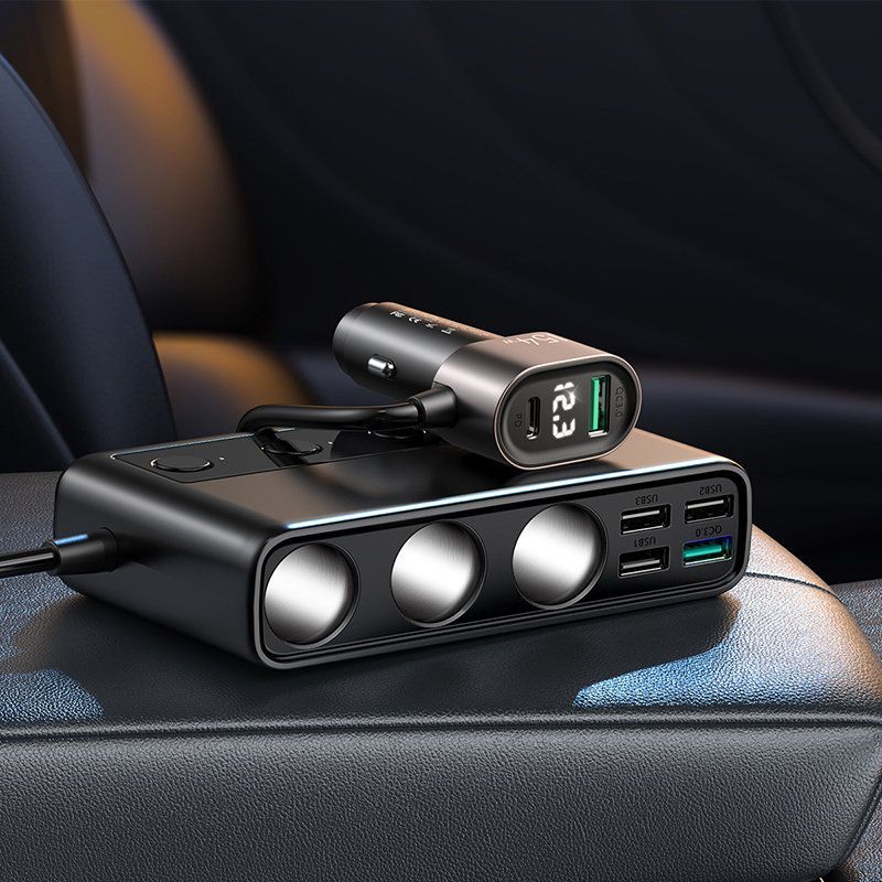 Adaptrid Joyroom Joyroom JR-CL06 9in1 car charger 154W 5x USB-A / USB-C / 3x cigarette lighter socket PD QC PPS - black