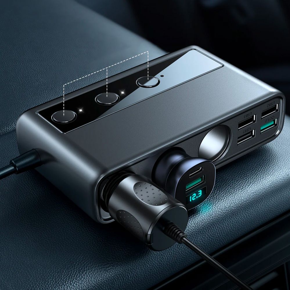 Adaptrid Joyroom Joyroom JR-CL06 9in1 car charger 154W 5x USB-A / USB-C / 3x cigarette lighter socket PD QC PPS - black