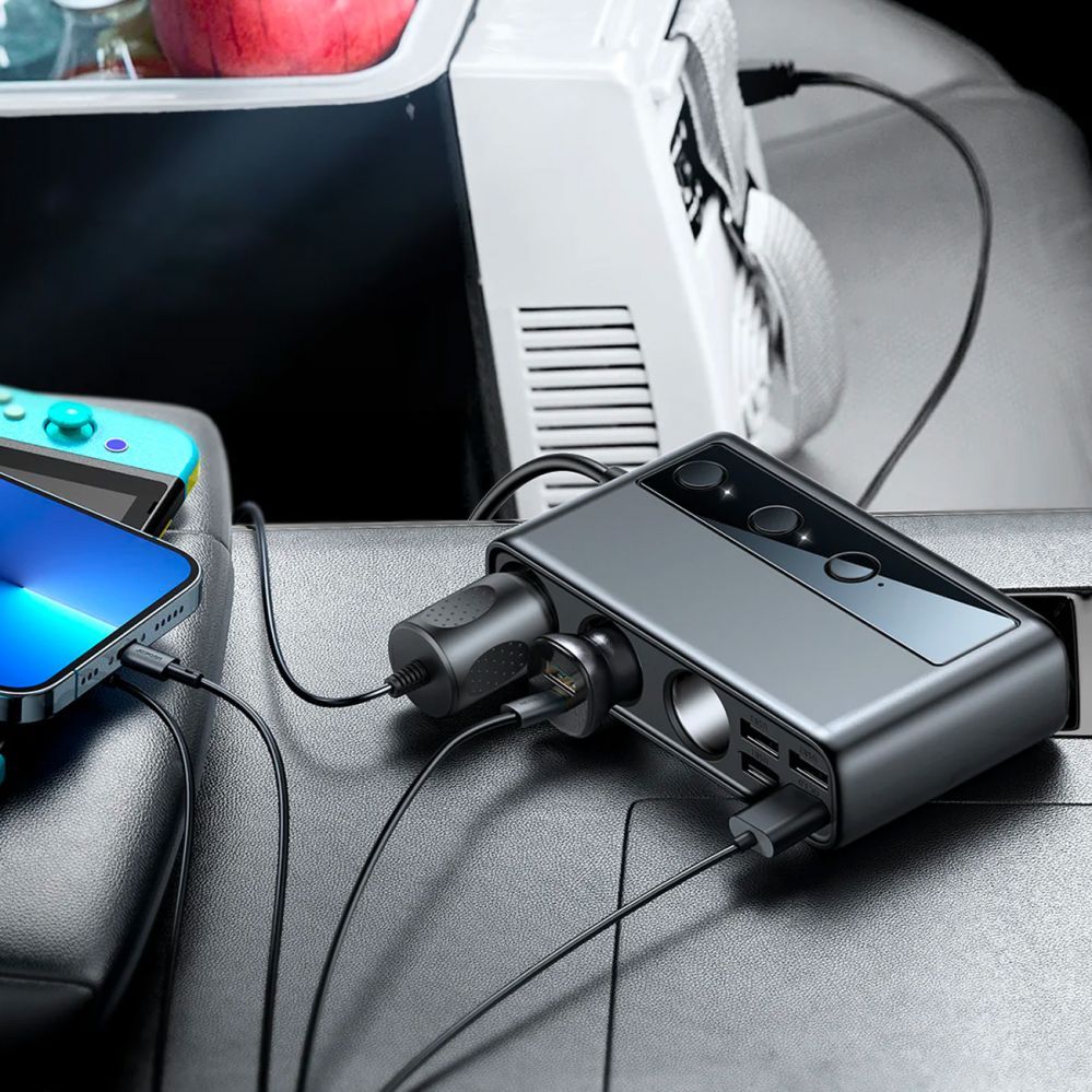 Adaptrid Joyroom Joyroom JR-CL06 9in1 car charger 154W 5x USB-A / USB-C / 3x cigarette lighter socket PD QC PPS - black