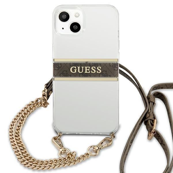Tagakaaned Guess Guess GUHCP13SKC4GBGO iPhone 13 mini 5.4" Transparent hardcase 4G Brown Strap Gold Chain