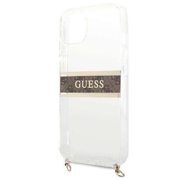 Tagakaaned Guess Guess GUHCP13SKC4GBGO iPhone 13 mini 5.4" Transparent hardcase 4G Brown Strap Gold Chain