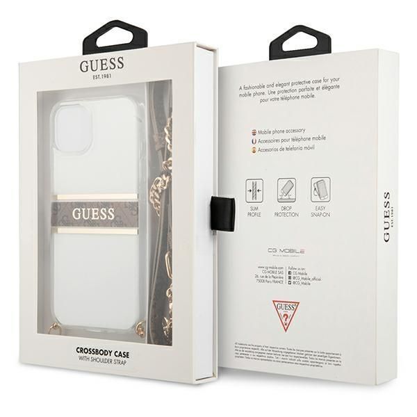 Tagakaaned Guess Guess GUHCP13SKC4GBGO iPhone 13 mini 5.4" Transparent hardcase 4G Brown Strap Gold Chain