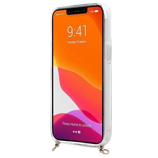 Tagakaaned Guess Guess GUHCP13SKC4GBGO iPhone 13 mini 5.4" Transparent hardcase 4G Brown Strap Gold Chain