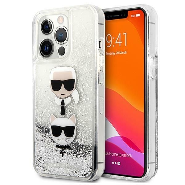 Tagakaaned Karl Lagerfeld Karl Lagerfeld Liquid Glitter Karl&Choupette Head case for iPhone 13 Pro Max - silver
