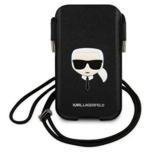 Aizmugurējais vāciņš Karl Lagerfeld  Karl Lagerfeld Saffiano Ikonik Karl's Head Handbag - Black 