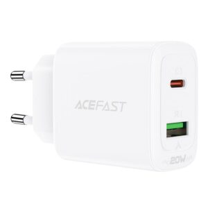 Adapteriai Acefast  Acefast wall charger USB Type C / USB 20W, PPS, PD, QC 3.0, AFC, FCP white (A25 white) 