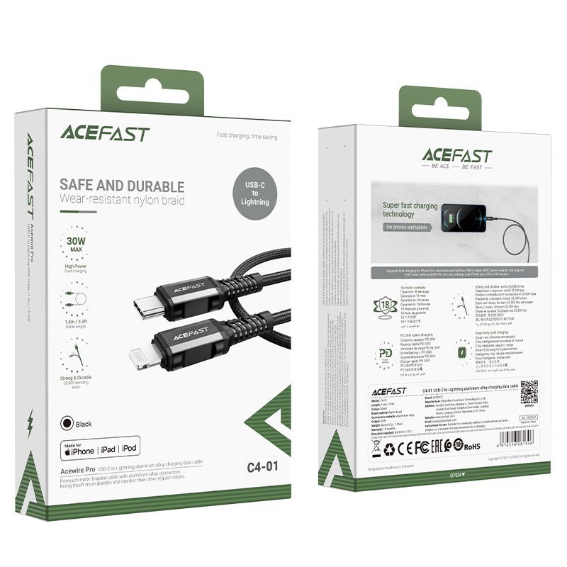 Cable Acefast Acefast C4-01 Lightning - USB-C PD cable 30W 3A 480Mb/s 1.8m - black