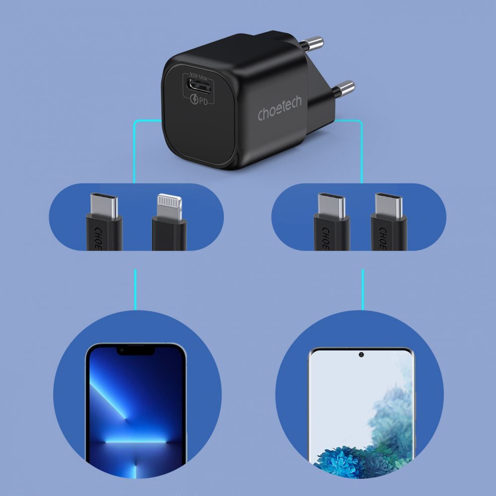 Cable Choetech Choetech GaN USB charger Type C PD 30W black (PD5007)