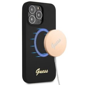 Nugarėlės dėklai Guess  Guess GUHMP13LLSLMGBK iPhone 13 Pro / 13 6.1" black/black hardcase Silicone Script Gold Logo MagSafe 