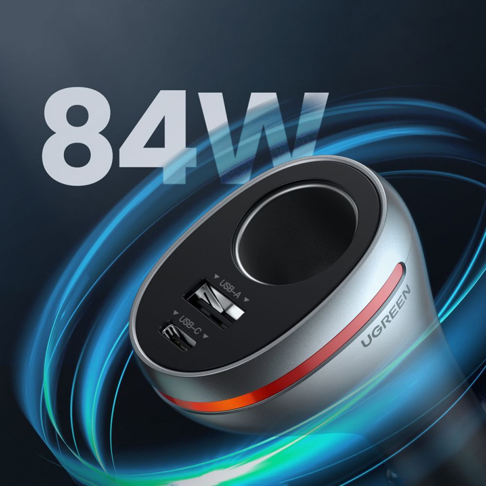 Autolaadijad Ugreen USB Type C / USB QC PD 24W car charger with 12V cigarette lighter socket silver (CD204)