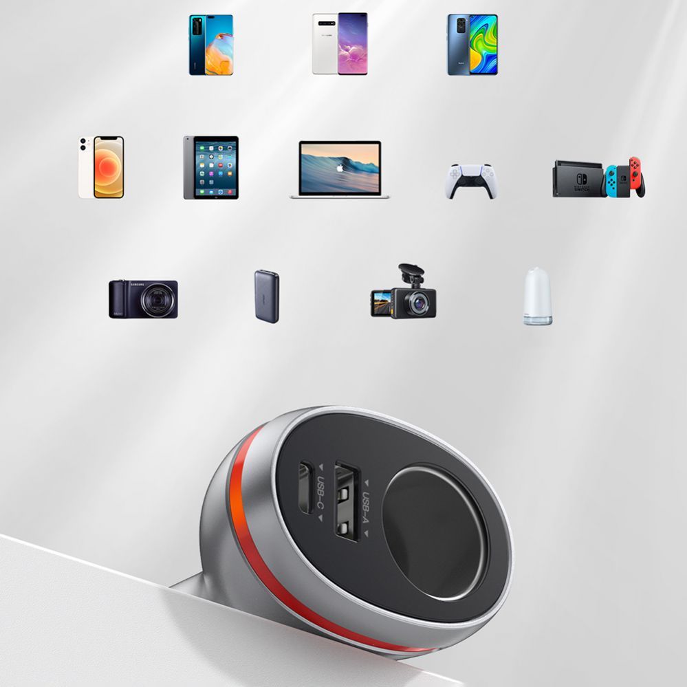 Autolaadijad Ugreen USB Type C / USB QC PD 24W car charger with 12V cigarette lighter socket silver (CD204)