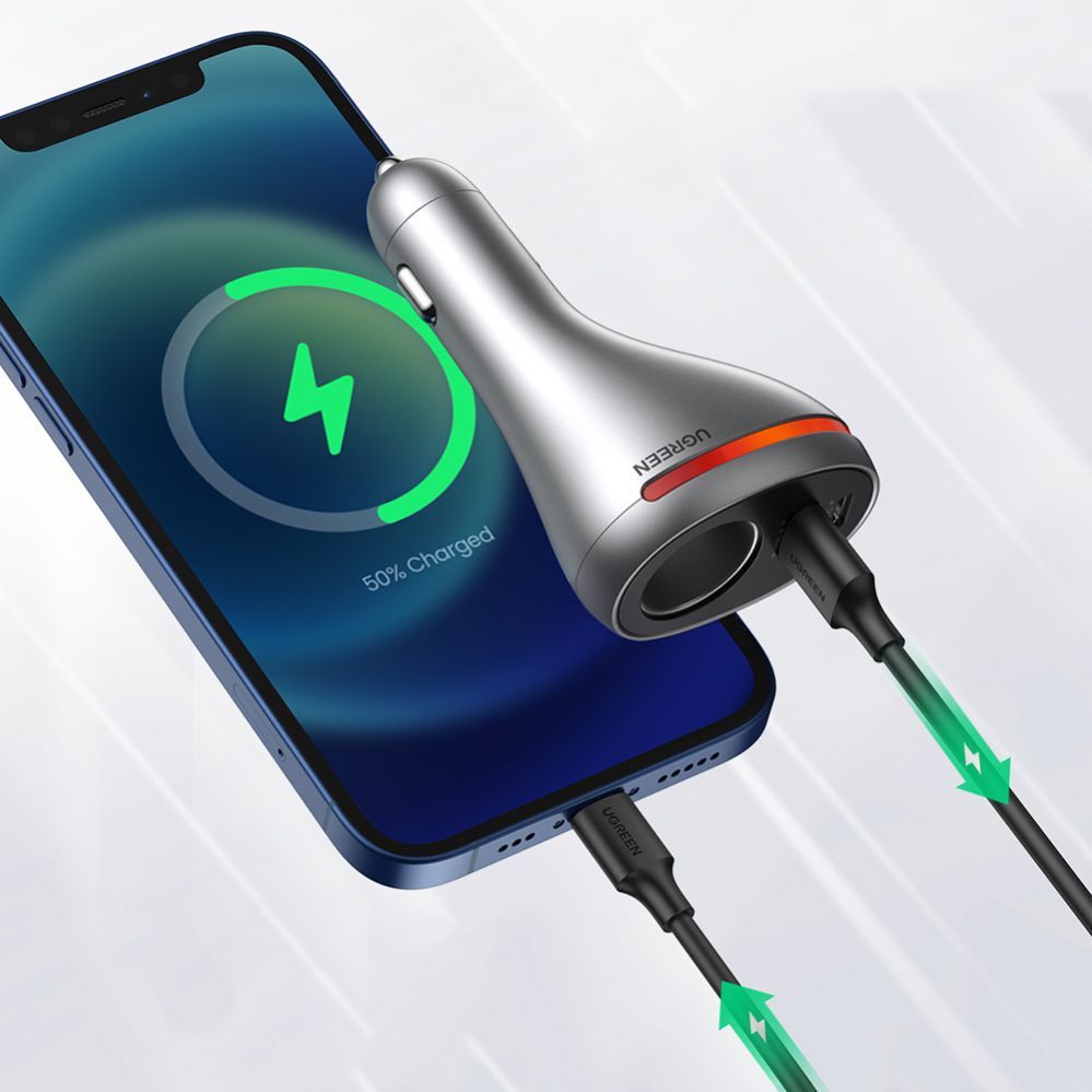Autolaadijad Ugreen USB Type C / USB QC PD 24W car charger with 12V cigarette lighter socket silver (CD204)