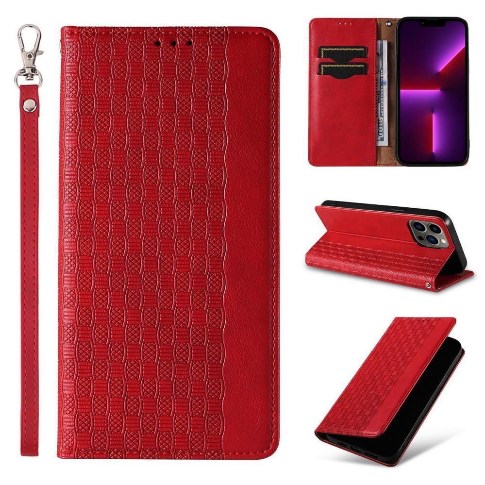Tagakaaned Hurtel - Magnet Strap Case Case for iPhone 13 Pro Max Pouch Wallet + Mini Lanyard Pendant Red