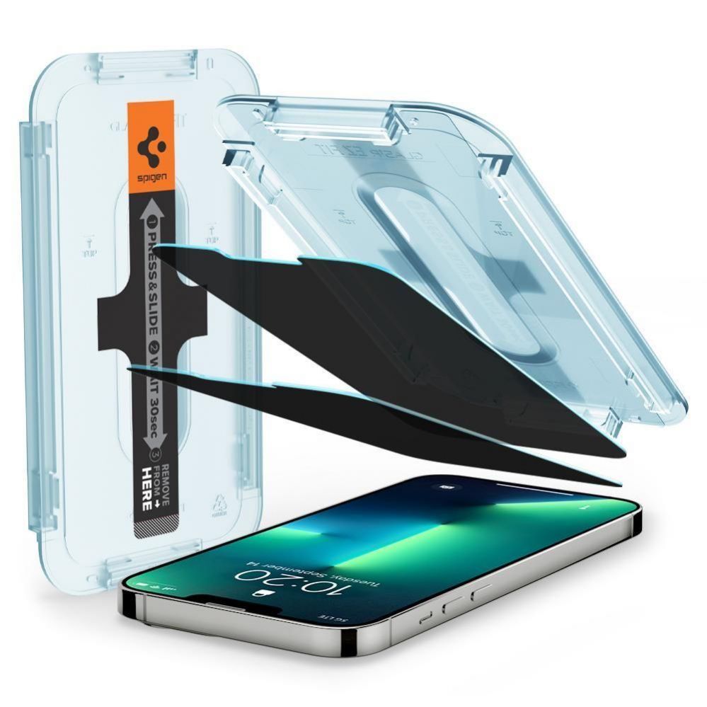 Aizsargstikls Spigen Spigen Glas.tR EZ Fit Privacy Tempered Glass for iPhone 13 / 13 Pro / 14 / 16e - 2 pcs.