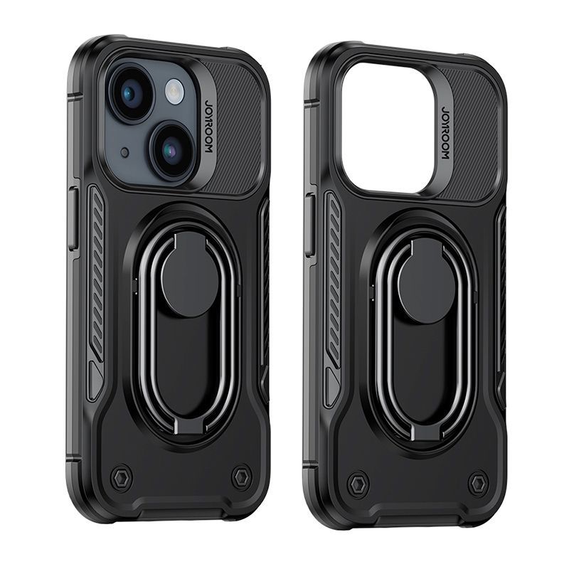 Tagakaaned Joyroom Joyroom Dual Hinge case for iPhone 14 armored case with a stand and a ring holder black