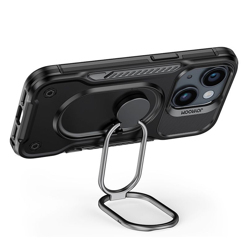 Tagakaaned Joyroom Joyroom Dual Hinge case for iPhone 14 armored case with a stand and a ring holder black