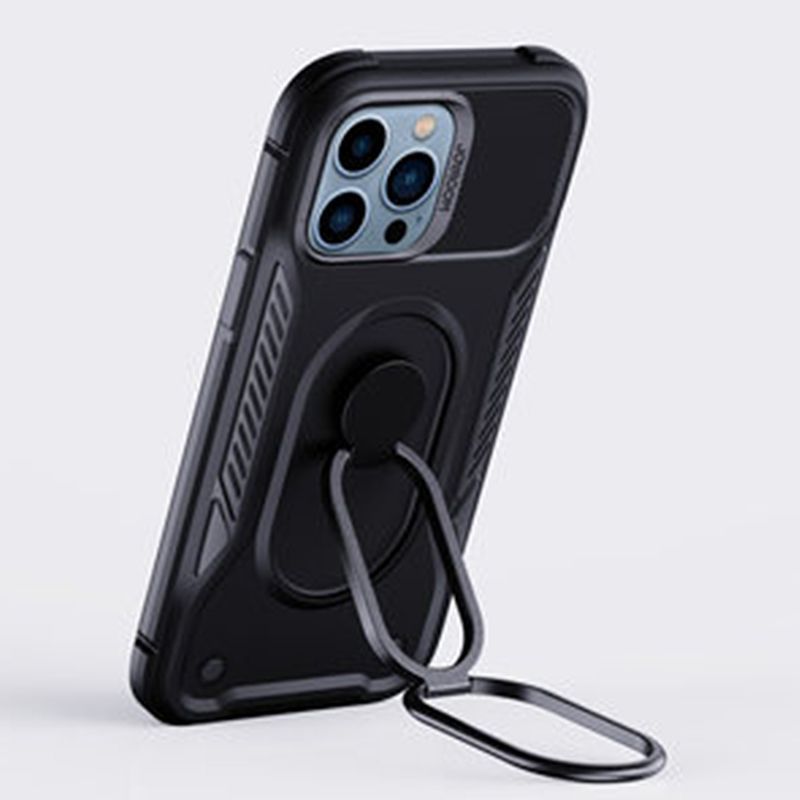Tagakaaned Joyroom Joyroom Dual Hinge case for iPhone 14 Pro armored case with a stand and a ring holder black
