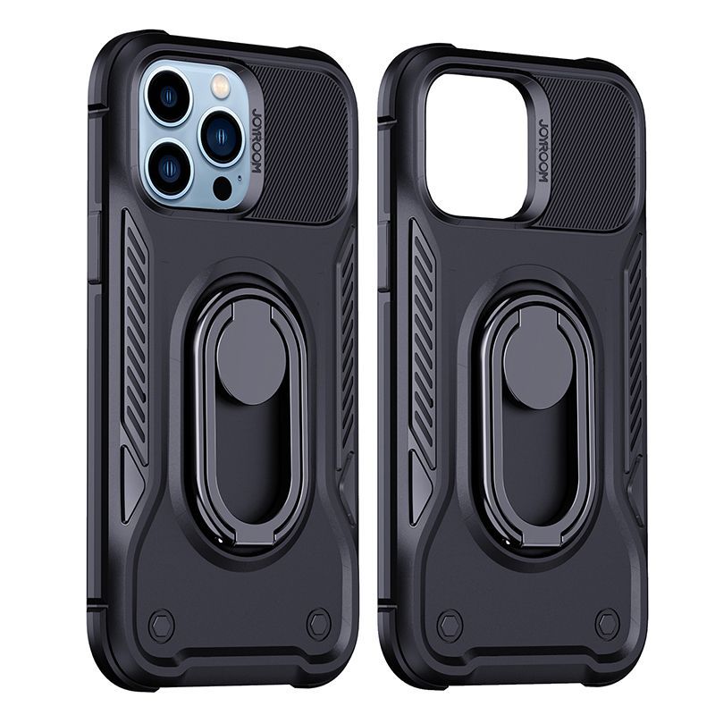 Tagakaaned Joyroom Joyroom Dual Hinge case for iPhone 14 Pro armored case with a stand and a ring holder black