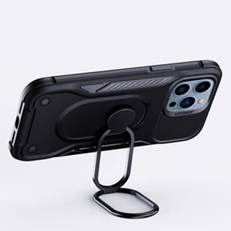 Tagakaaned Joyroom Joyroom Dual Hinge case for iPhone 14 Pro armored case with a stand and a ring holder black