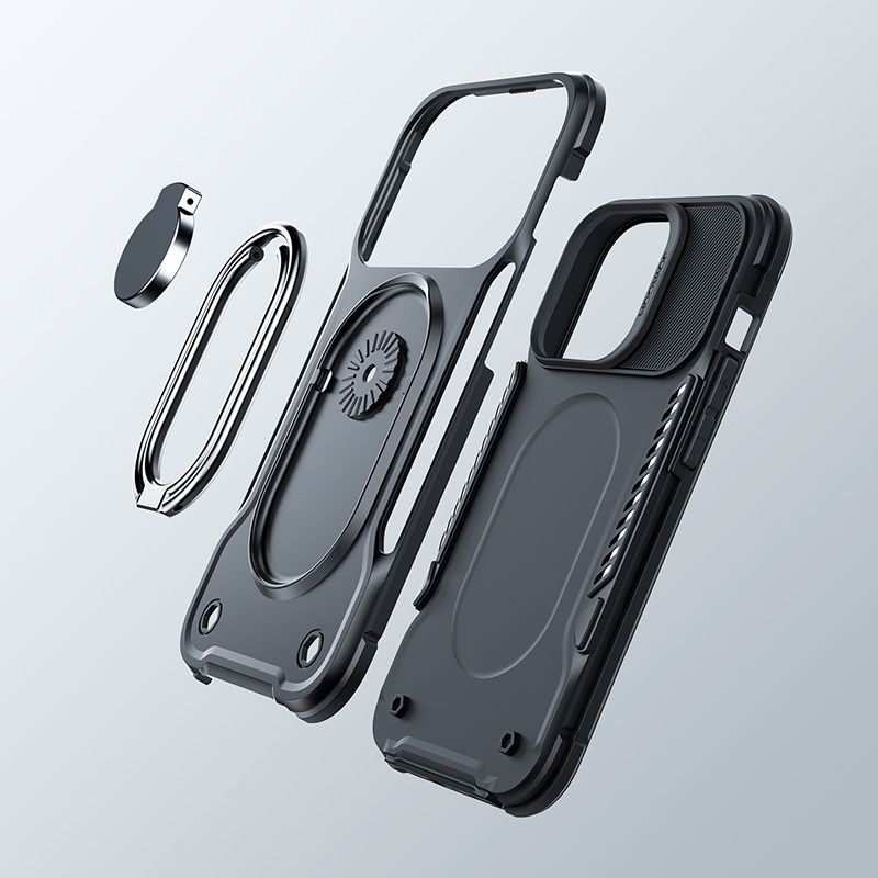 Tagakaaned Joyroom Joyroom Dual Hinge case for iPhone 14 Pro armored case with a stand and a ring holder black