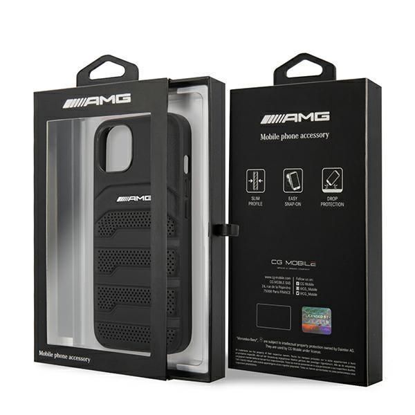 Tagakaaned Mercedes-Benz AMG AMHCP14MGSEBK iPhone 14 Plus 6,7 "black / black hardcase Leather Debossed Lines