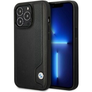 Aizmugurējais vāciņš BMW  Case BMW BMHCP14L22RBDK iPhone 14 Pro 6.1" black/black hardcase Leather Blue Dots 