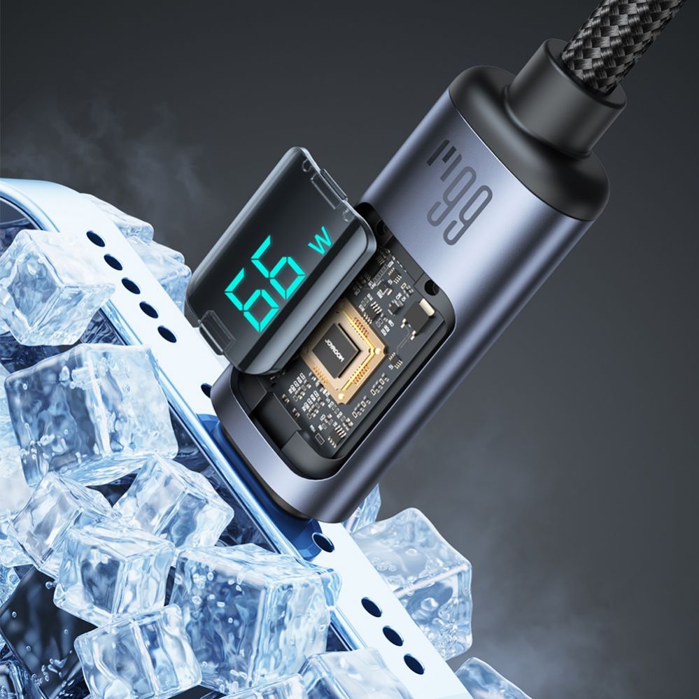 Kaabel Joyroom Joyroom Prism Series A16 USB-C / USB-A Cable 66W 1.2m with LED Display - Black