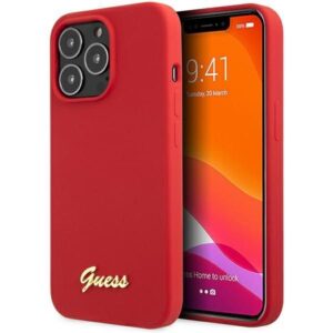 Nugarėlės dėklai Guess  Guess GUHCP13XLSLMGRE iPhone 13 Pro Max 6.7" red/burgundy hard case Silicone Vintage Gold Logo