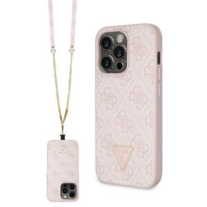 Nugarėlės dėklai Guess  Guess GUHCP14LP4TDSCPP case for iPhone 14 Pro - pink Crossbody 4G Metal Logo 