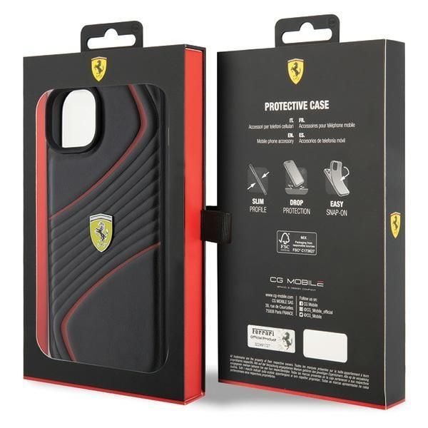 Back panel cover Ferrari Ferrari Twist Metal Logo case for iPhone 15 Plus - black