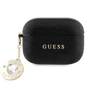 Nugarėlės dėklai Guess  Guess GUAP2PGEHCDK case for AirPods Pro 2 cover - black Fixed Glitter Heart Diamond Charm 