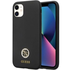 Nugarėlės dėklai Guess  Guess GUHCN614DGPK Case for iPhone 11 / Xr - Black Silicone Logo Strass 4G
