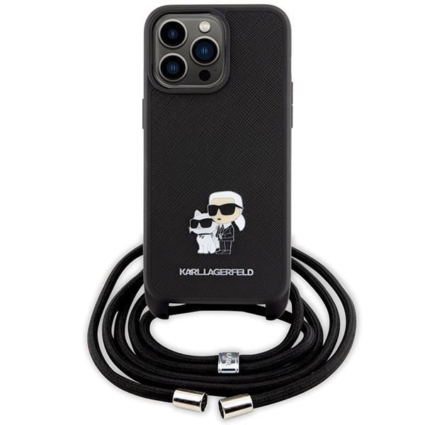 Tagakaaned Karl Lagerfeld Karl Lagerfeld Crossbody Saffiano Metal Pin Karl & Choupette Case for iPhone 15 Pro Max - Black