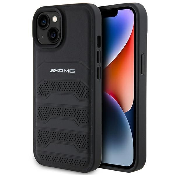 Back panel cover Mercedes-Benz AMG Leather Debossed Lines case for iPhone 15 Plus - black