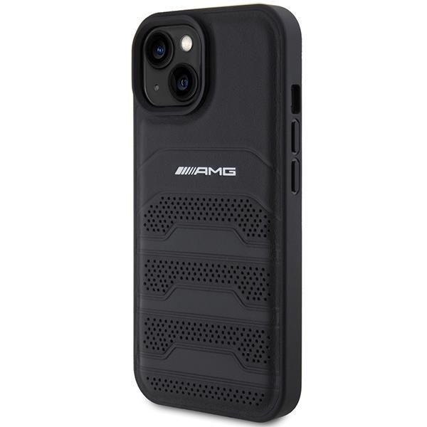 Back panel cover Mercedes-Benz AMG Leather Debossed Lines case for iPhone 15 Plus - black