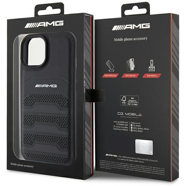 Back panel cover Mercedes-Benz AMG Leather Debossed Lines case for iPhone 15 Plus - black