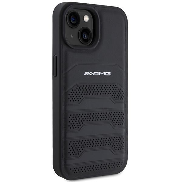 Back panel cover Mercedes-Benz AMG Leather Debossed Lines case for iPhone 15 Plus - black