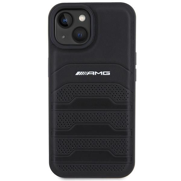 Back panel cover Mercedes-Benz AMG Leather Debossed Lines case for iPhone 15 Plus - black