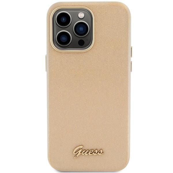 Aizmugurējais vāciņš Guess Guess Glitter Glossy Script case for iPhone 15 Pro - gold