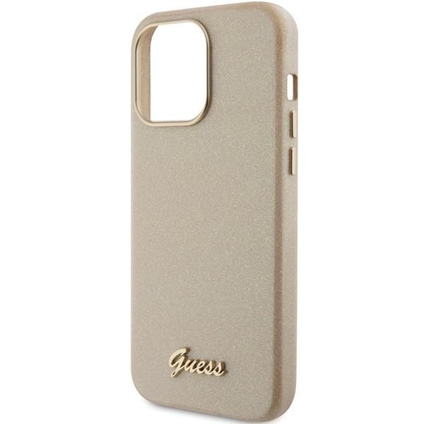 Aizmugurējais vāciņš Guess Guess Glitter Glossy Script case for iPhone 15 Pro - gold