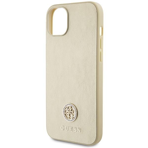 Tagakaaned Guess Guess Leather 4G Metal Logo Strass case for iPhone 15 - gold